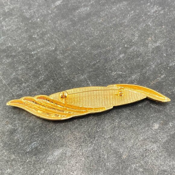 VINTAGE Gold tone metal and genuine abalone shell wavy shaped bar brooch pin - Picture 7 of 8